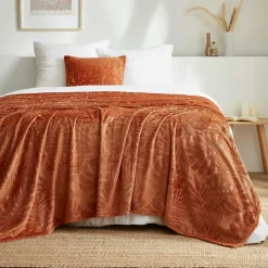 EMINZA Plaid doux flanelle (220 x 240 cm) Flore Cuivre Online