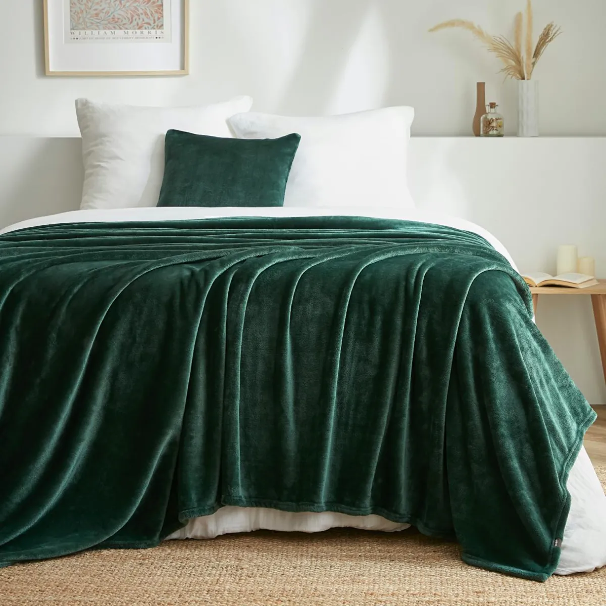 EMINZA Plaid doux flanelle (180 x 230 cm) Didou Vert Discount