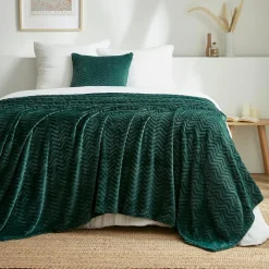EMINZA Plaid doux flanelle (220 x 240 cm) Zag Vert Clearance