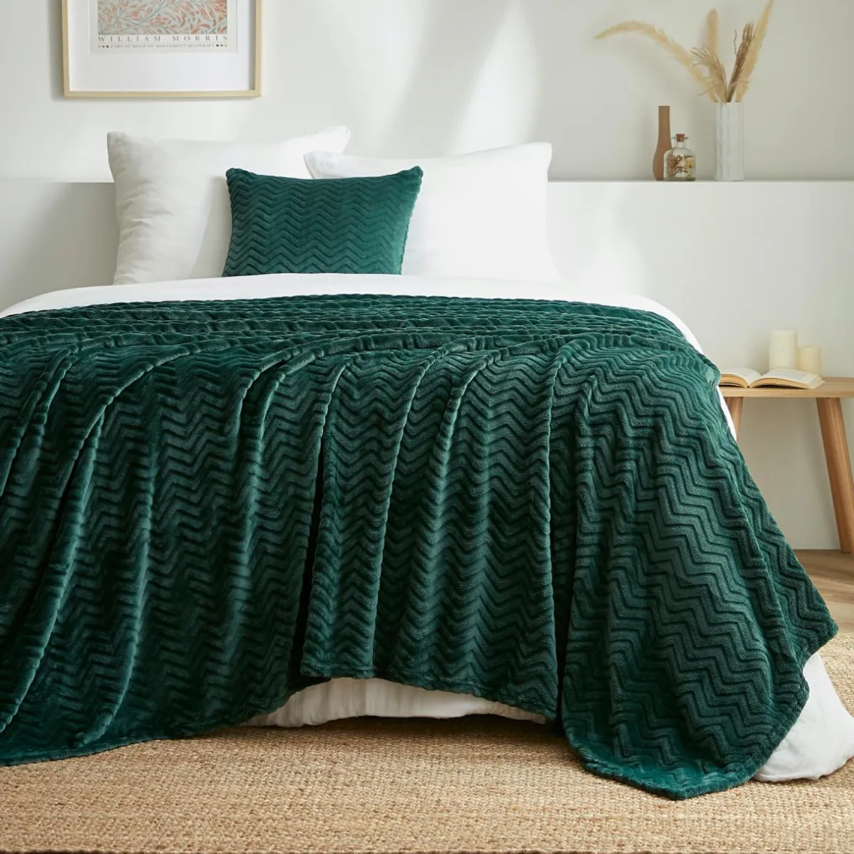 EMINZA Plaid doux flanelle (220 x 240 cm) Zag Vert Clearance