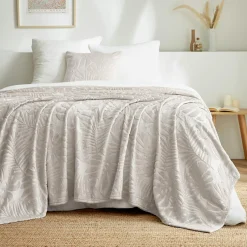 EMINZA Plaid doux flanelle (180 x 230 cm) Flore Ecru New