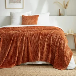 EMINZA Plaid doux flanelle (180 x 230 cm) Zag Cuivre