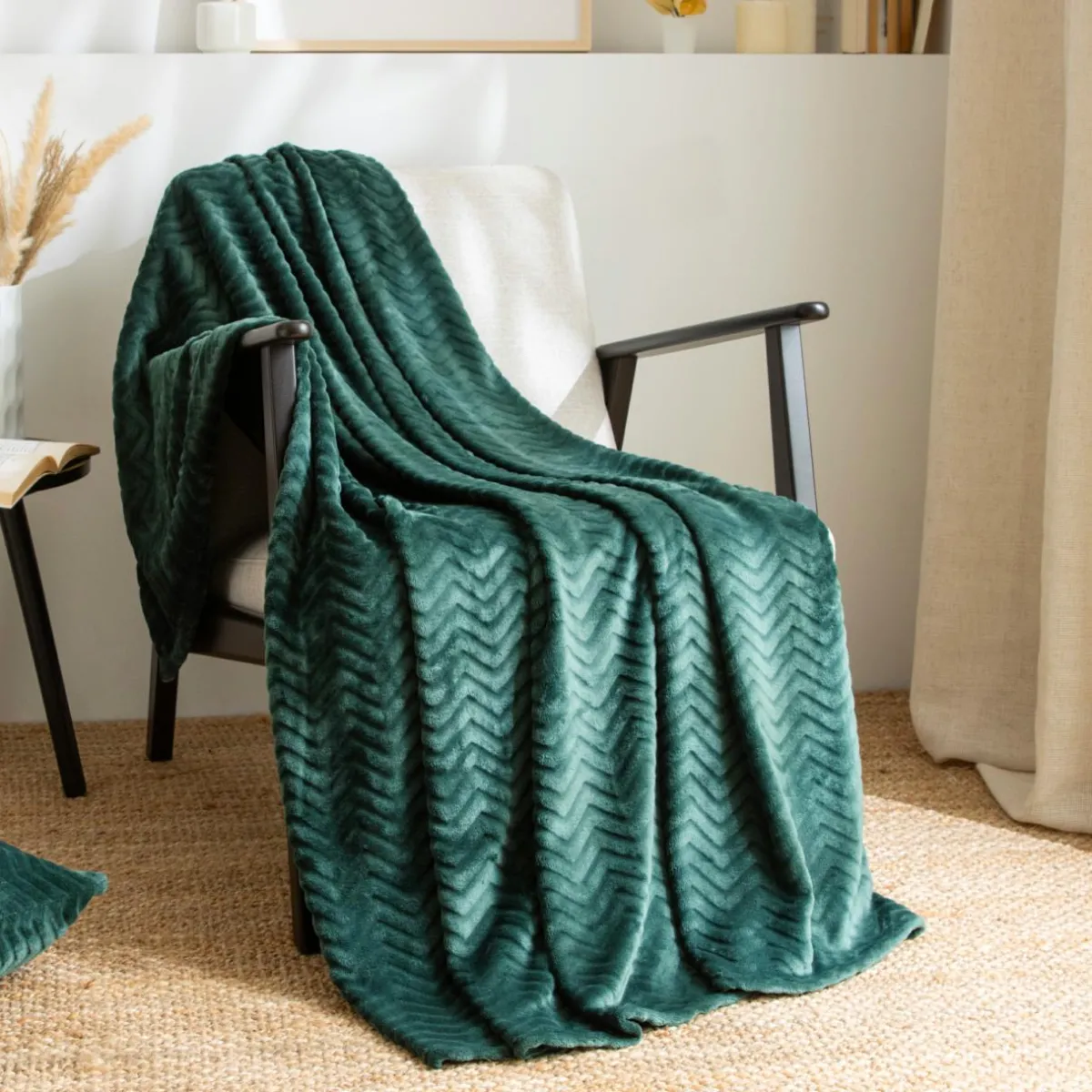 EMINZA Plaid doux flanelle (130 x 180 cm) Zag Vert Clearance