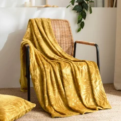 EMINZA Plaid doux flanelle (125 x 150 cm) Flore Jaune moutarde Sale