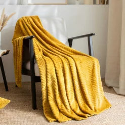 EMINZA Plaid doux flanelle (130 x 180 cm) Zag Jaune moutarde Online