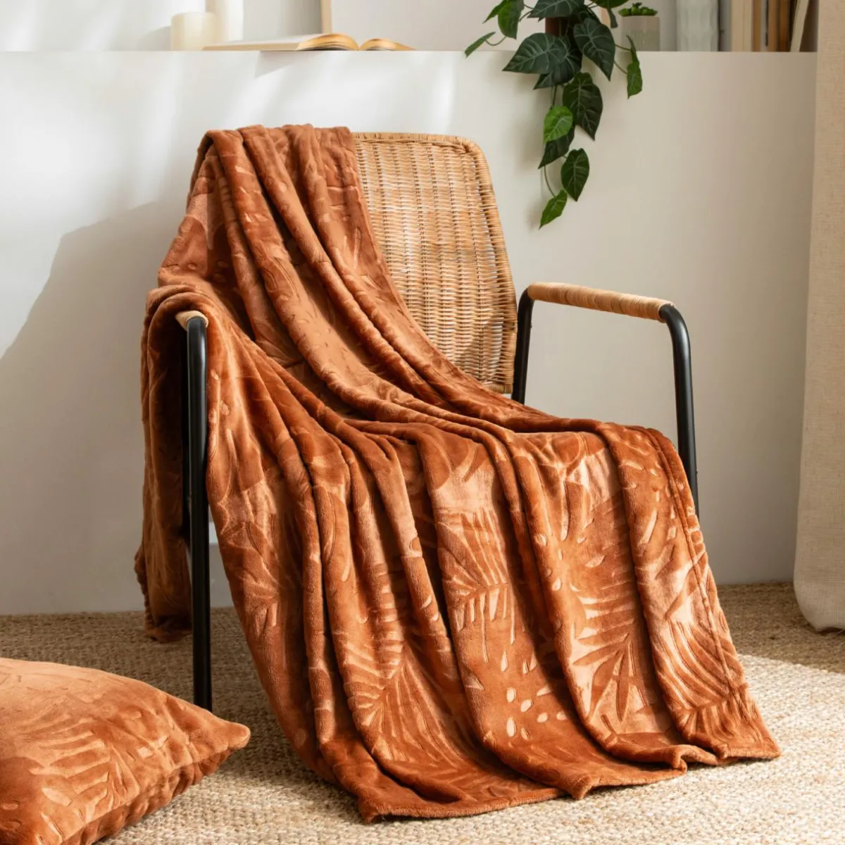 EMINZA Plaid doux flanelle (130 x 180 cm) Flore Cuivre Best