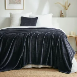 EMINZA Plaid doux flanelle (180 x 230 cm) Didou Gris Anthracite Sale