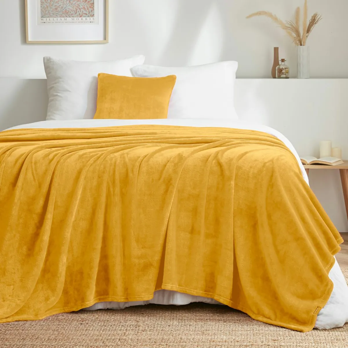 EMINZA Plaid doux flanelle (220 x 240 cm) Didou Jaune moutarde Best