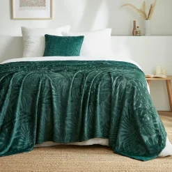 EMINZA Plaid doux flanelle (180 x 230 cm) Flore Vert Sale