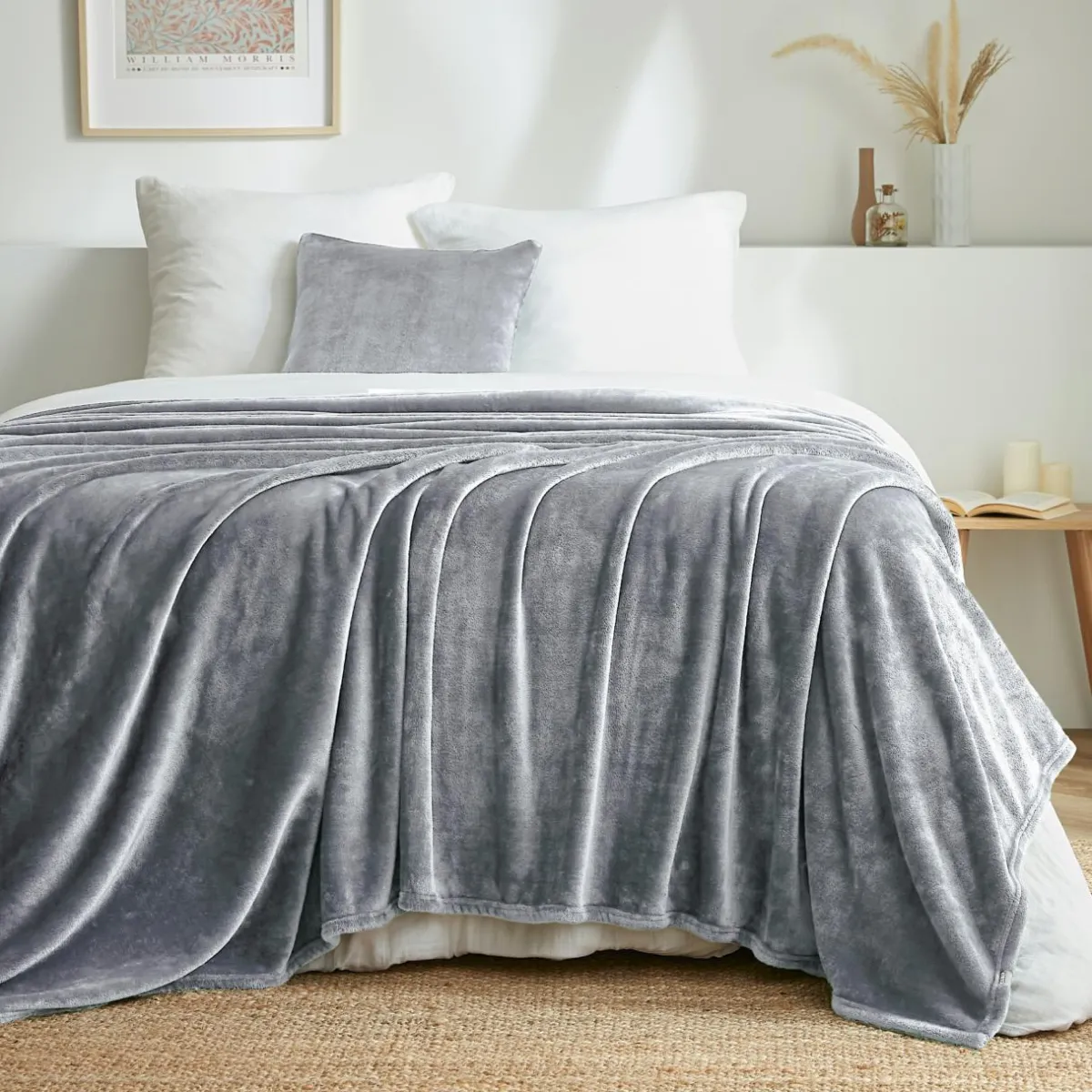 EMINZA Plaid doux flanelle (220 x 240 cm) Didou Gris clair Discount