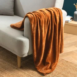 EMINZA Plaid doux flanelle (130 x 180 cm) Didou Cuivre New