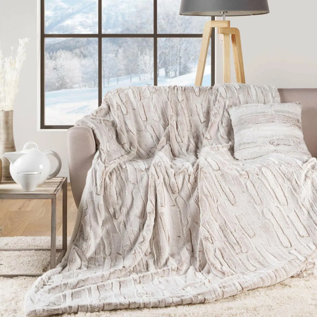 douceur d'intu017drieur Plaid fausse fourrure (180 x 220 cm) Lynx Beige Hot