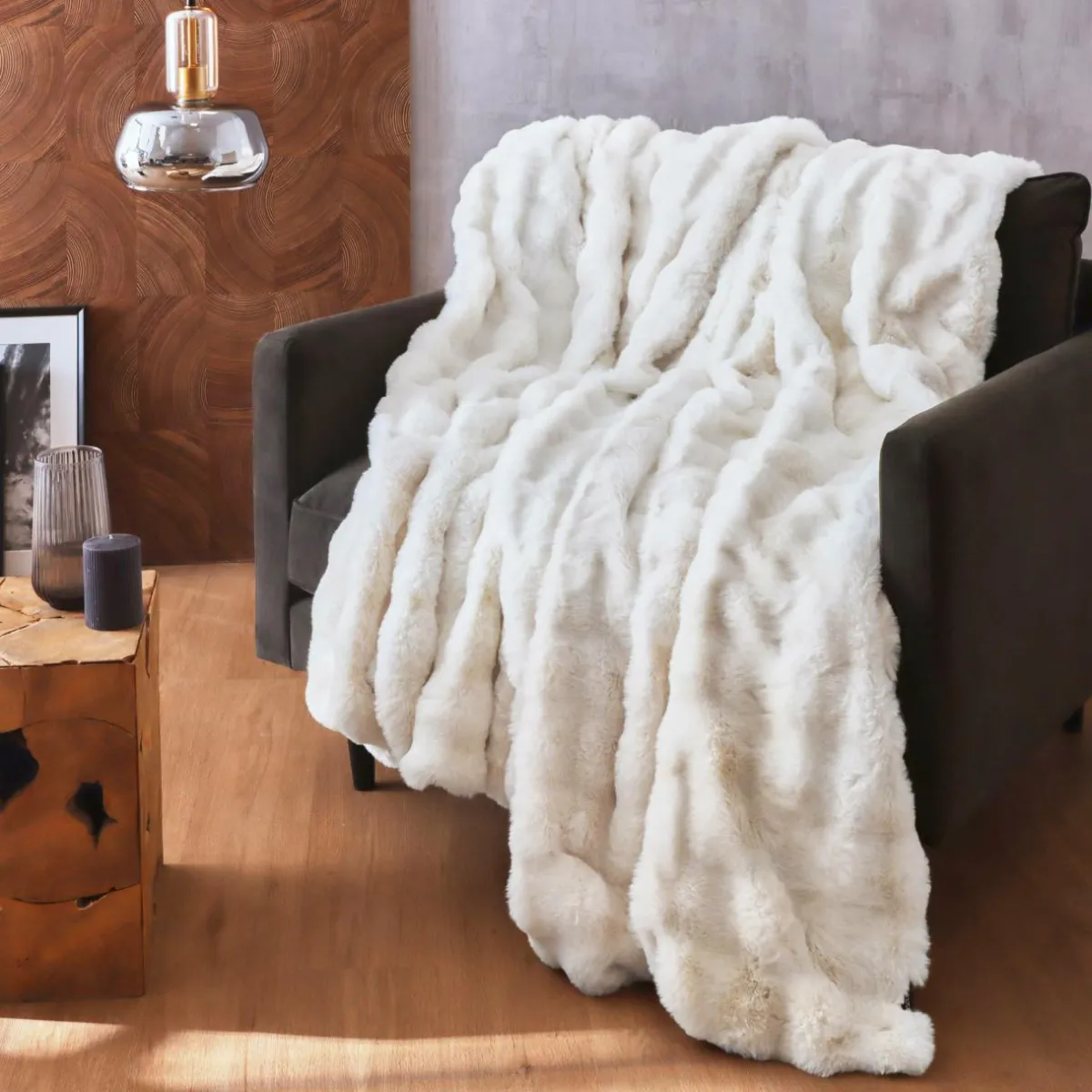 EMINZA Plaid fausse fourrure (180 x 220 cm) Toronto Ivoire Sale