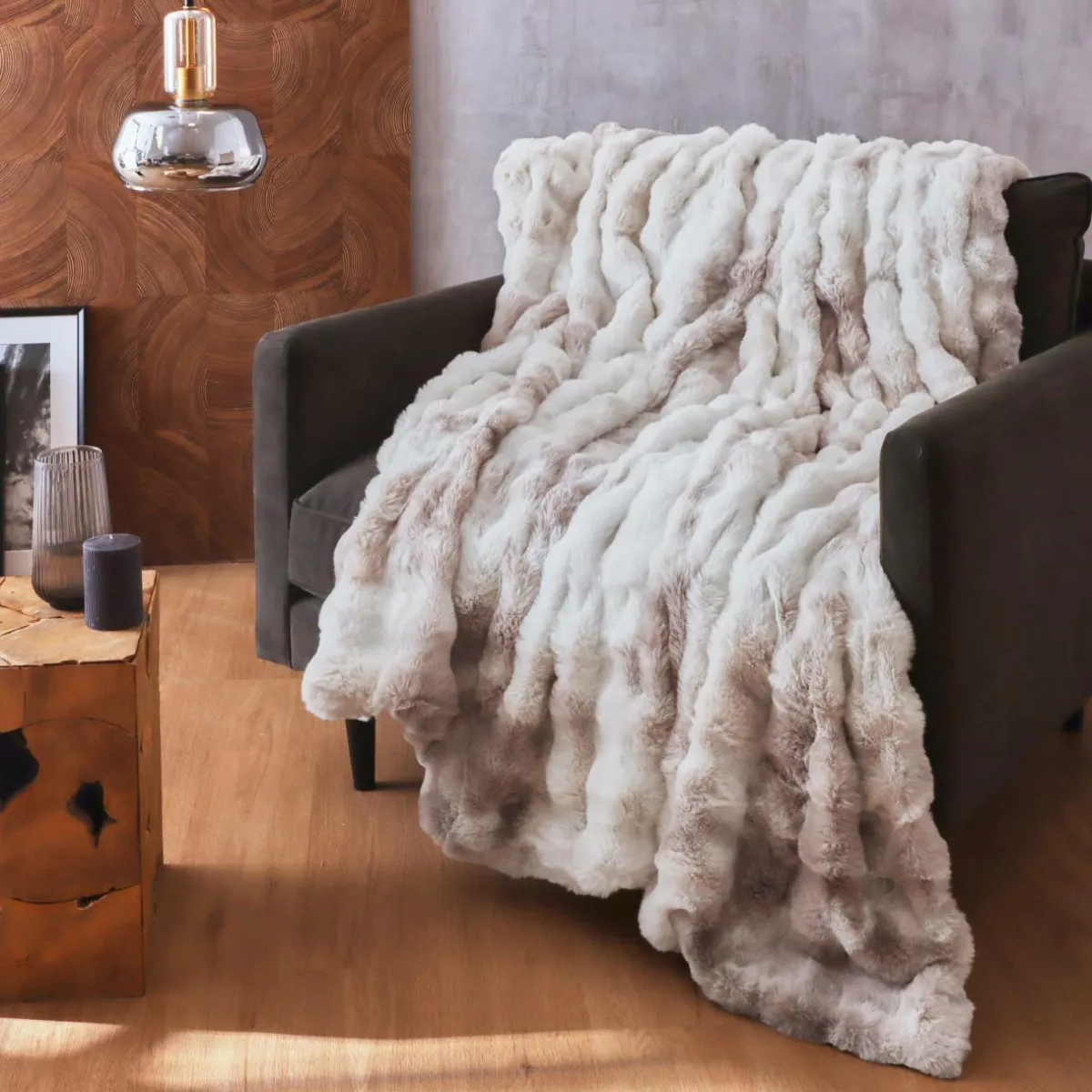 EMINZA Plaid fausse fourrure (220 x 240 cm) Toronto Taupe Clearance