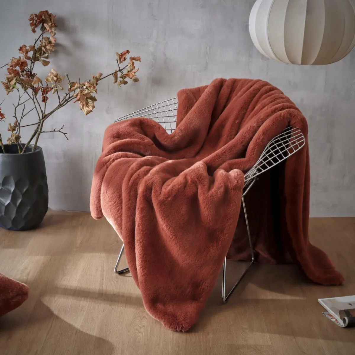 EMINZA Plaid fausse fourrure (140 x 200 cm) Finn Terracotta