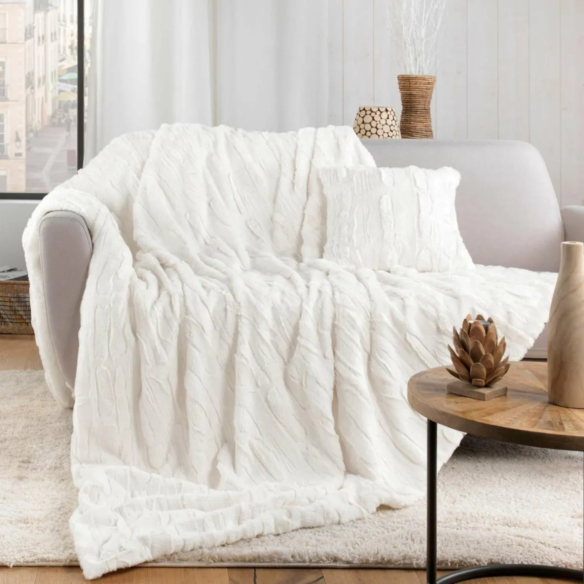 douceur d'intu017drieur Plaid fausse fourrure (180 x 220 cm) Foxy Ecru Beige Best