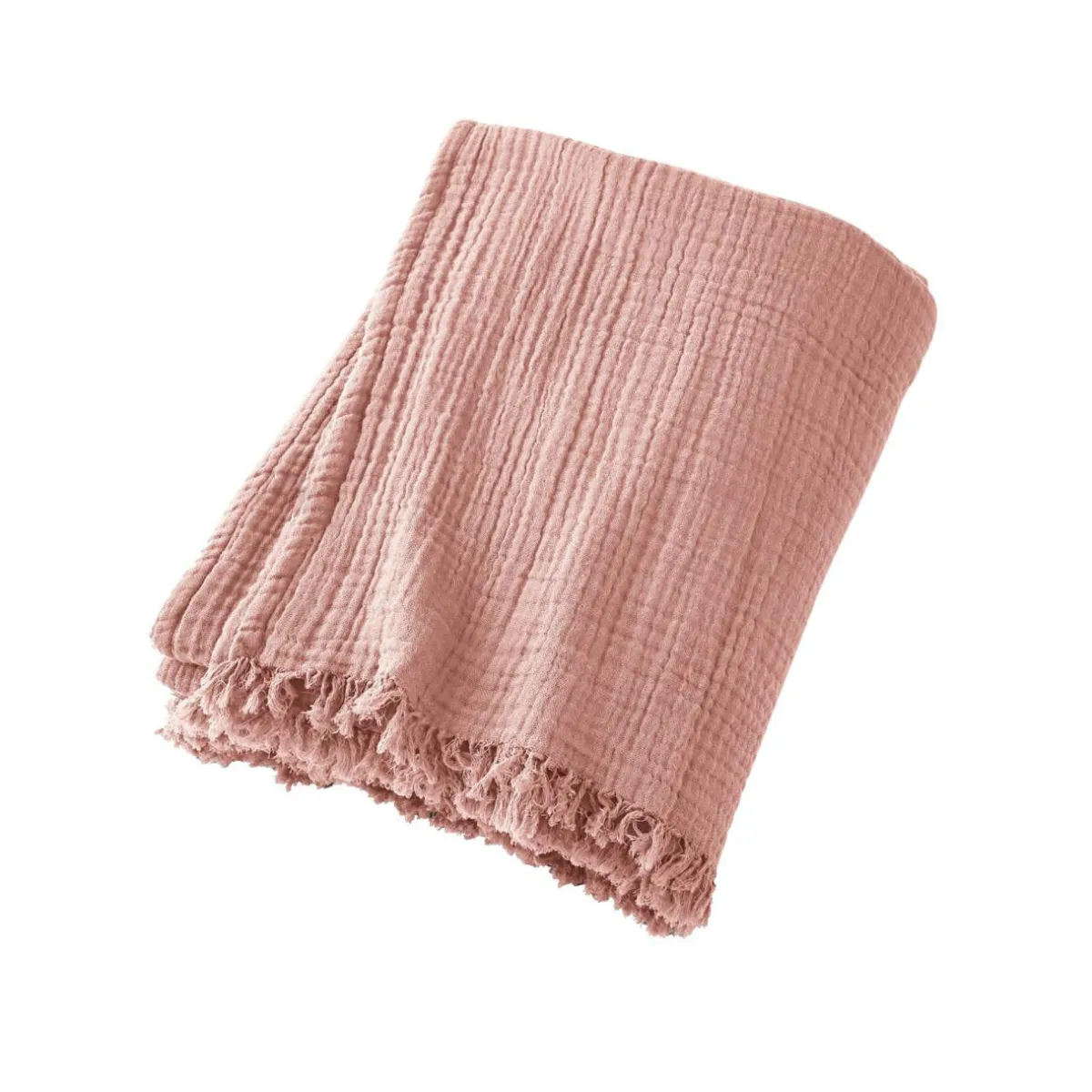 EMINZA Plaid gaze de coton (130 x 160 cm) Gaïa Rose Pêche Outlet