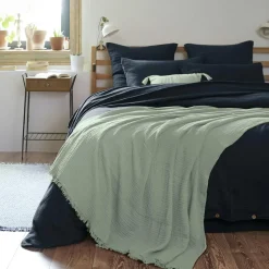 EMINZA Plaid gaze de coton (180 x 220 cm) Gaïa Vert Eucalyptus Outlet