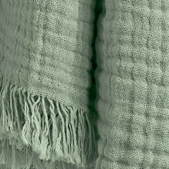 EMINZA Plaid gaze de coton (180 x 220 cm) Gaïa Vert Eucalyptus Outlet