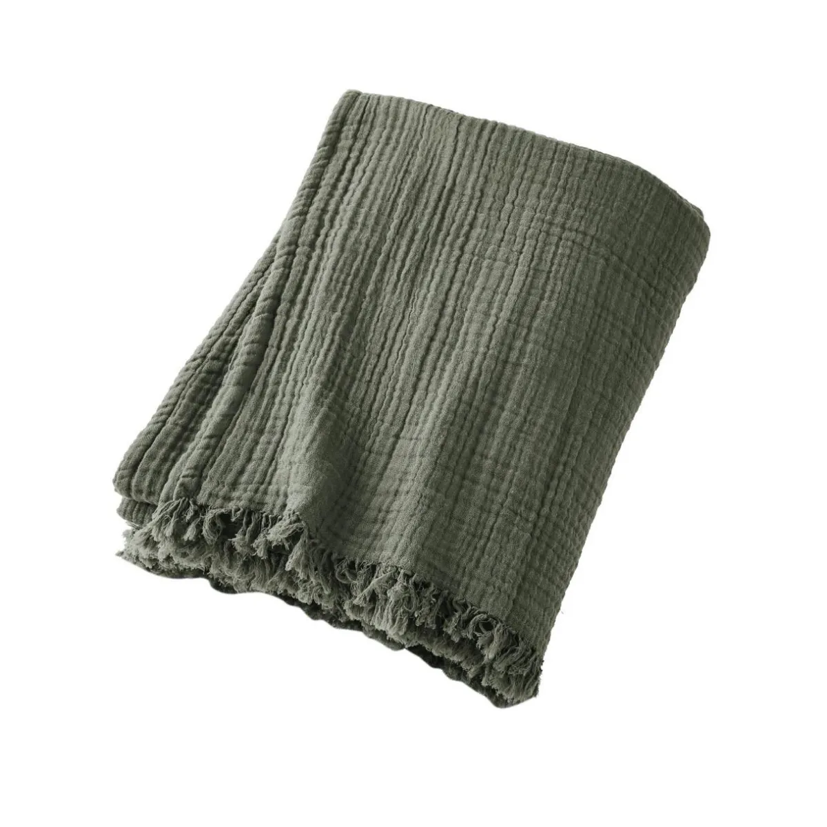 EMINZA Plaid gaze de coton (130 x 160 cm) Gaïa Vert romarin Discount