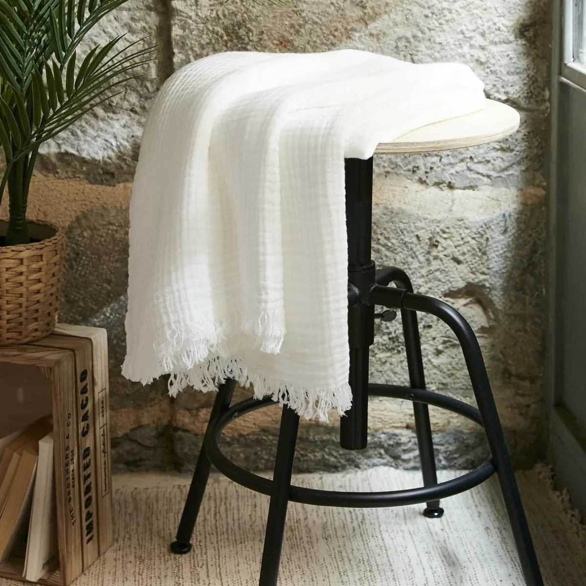 EMINZA Plaid gaze de coton (130 x 160 cm) Gaïa chantilly Blanc Online