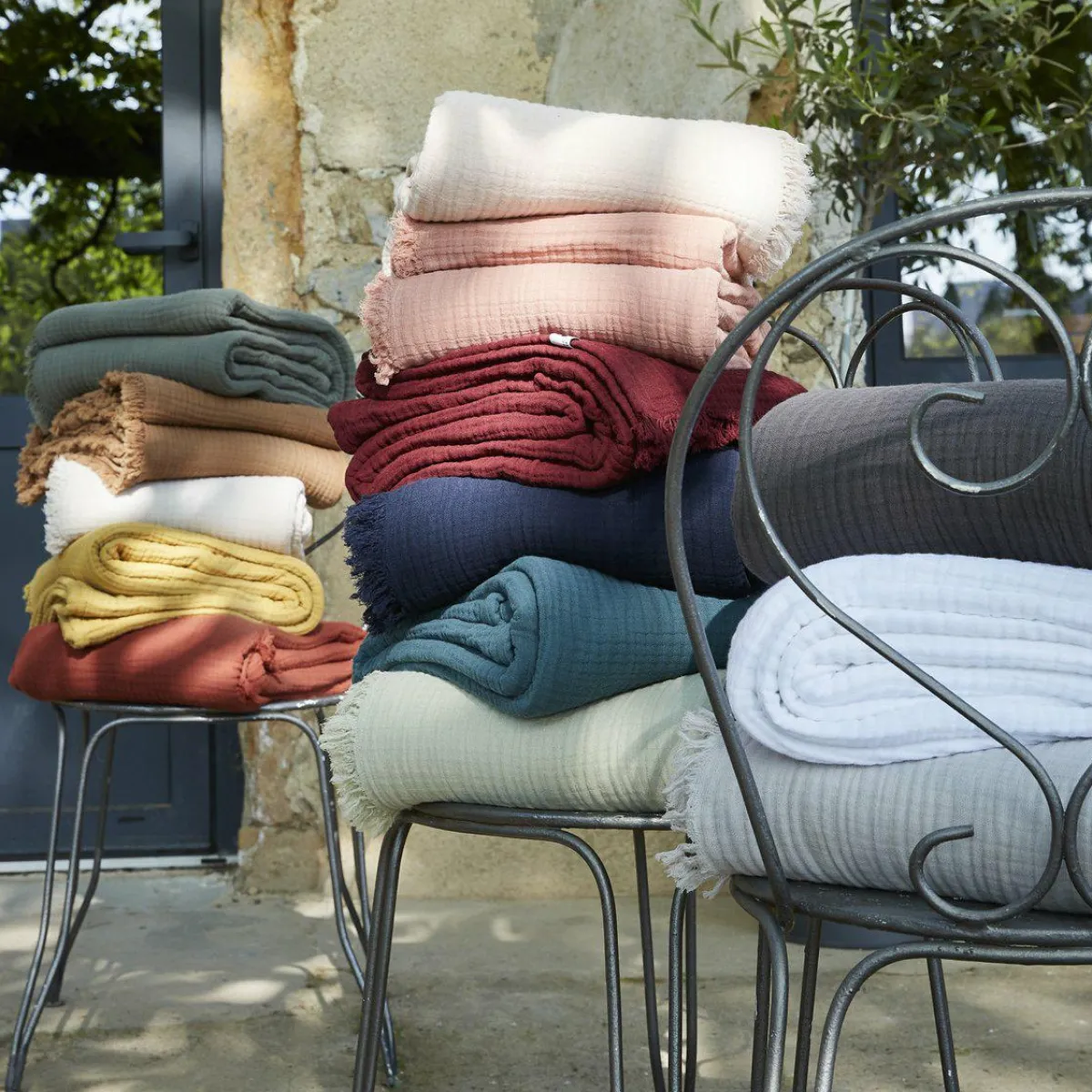 EMINZA Plaid gaze de coton (130 x 160 cm) Gaïa chantilly Blanc Online