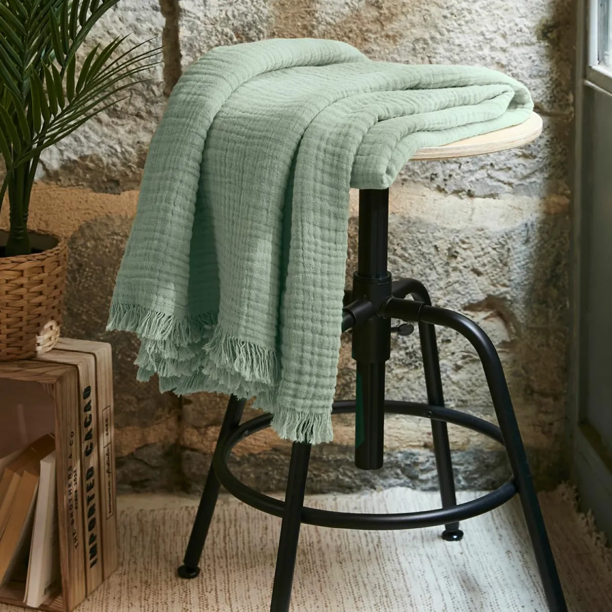 EMINZA Plaid gaze de coton (130 x 160 cm) Gaïa Vert Eucalyptus Online