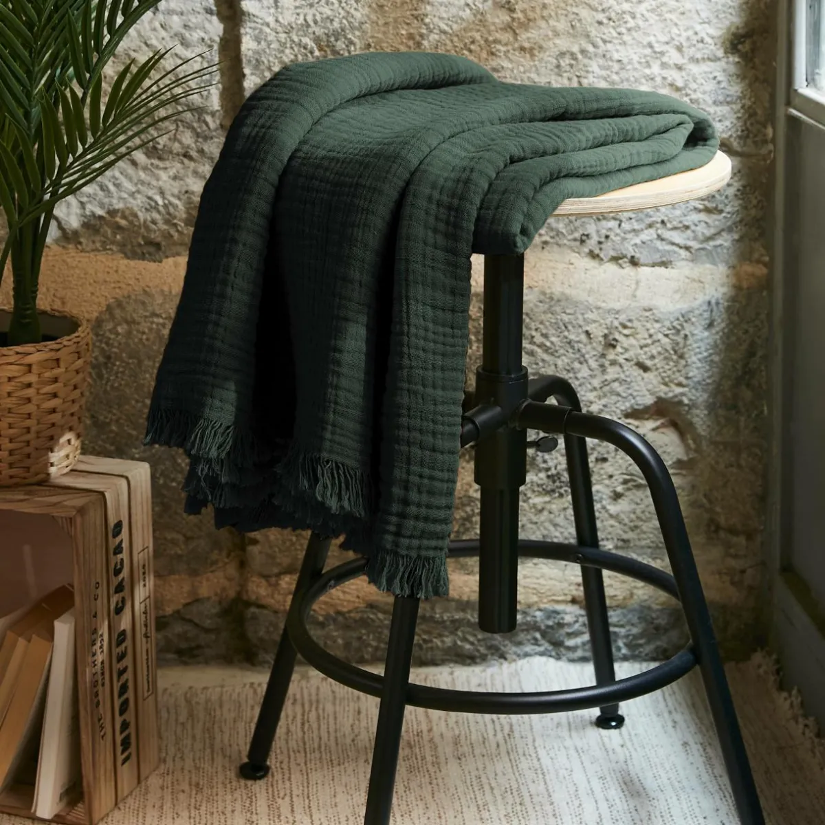 EMINZA Plaid gaze de coton (130 x 160 cm) Gaïa Vert sapin Best