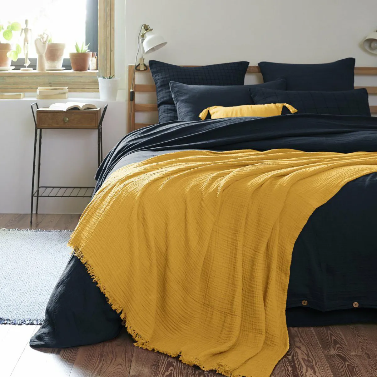 EMINZA Plaid gaze de coton (180 x 220 cm) Gaïa Jaune safran