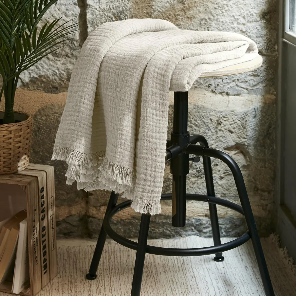 EMINZA Plaid gaze de coton (130 x 160 cm) Gaïa pampa Beige Clearance