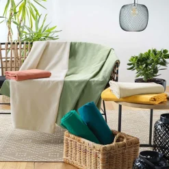 DOUCEUR D'INTERIEUR Plaid polycoton (220 x 240 cm) Lucile Vert sauge Outlet