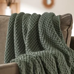 EMINZA Plaid tricot (125 x 150 cm) Tessa Vert kaki Sale