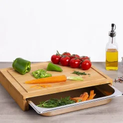 ATMOSPHERA Planche à découper avec bac récupérateur (35 x 28 cm) naturel Bois Hot