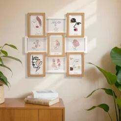 EMINZA Pêle-mêle mural 9 photos bois (H45 cm) Zola Beige Discount