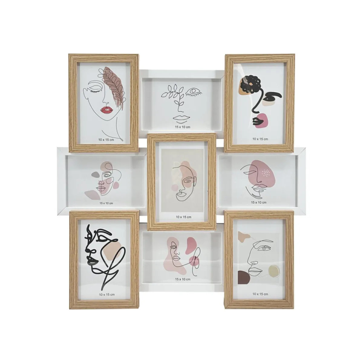 EMINZA Pêle-mêle mural 9 photos bois (H45 cm) Zola Beige Discount