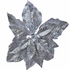 KAEMINGK Poinsettia de Noël pailletées sur clip (D23 cm) Argent Best