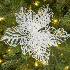 KAEMINGK Poinsettia de Noël paillettes sur clip (D23 cm) Blanc Online