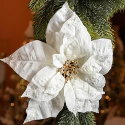 KAEMINGK Poinsettia de Noël sur clip (D25 cm) Pureté pailletée Blanc Online