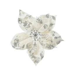 KAEMINGK Poinsettia de Noël sur clip (D25 cm) Velours scintillant Blanc Best