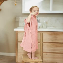 EMINZA Poncho de bain enfant gaze de coton 6/10 ans Gaïa Rose Pêche New
