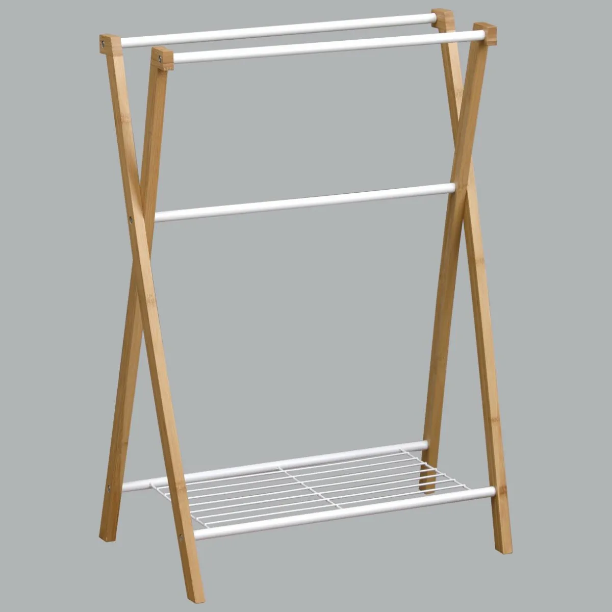 TENDANCE Porte serviette 3 barres + 1 étagère (H86 cm) Bambou Blanc Online