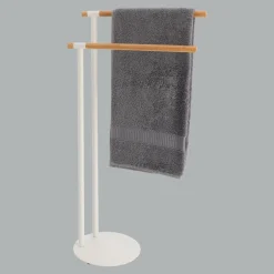 TENDANCE Porte serviette 2 barres (H77 cm) Bambou Blanc New