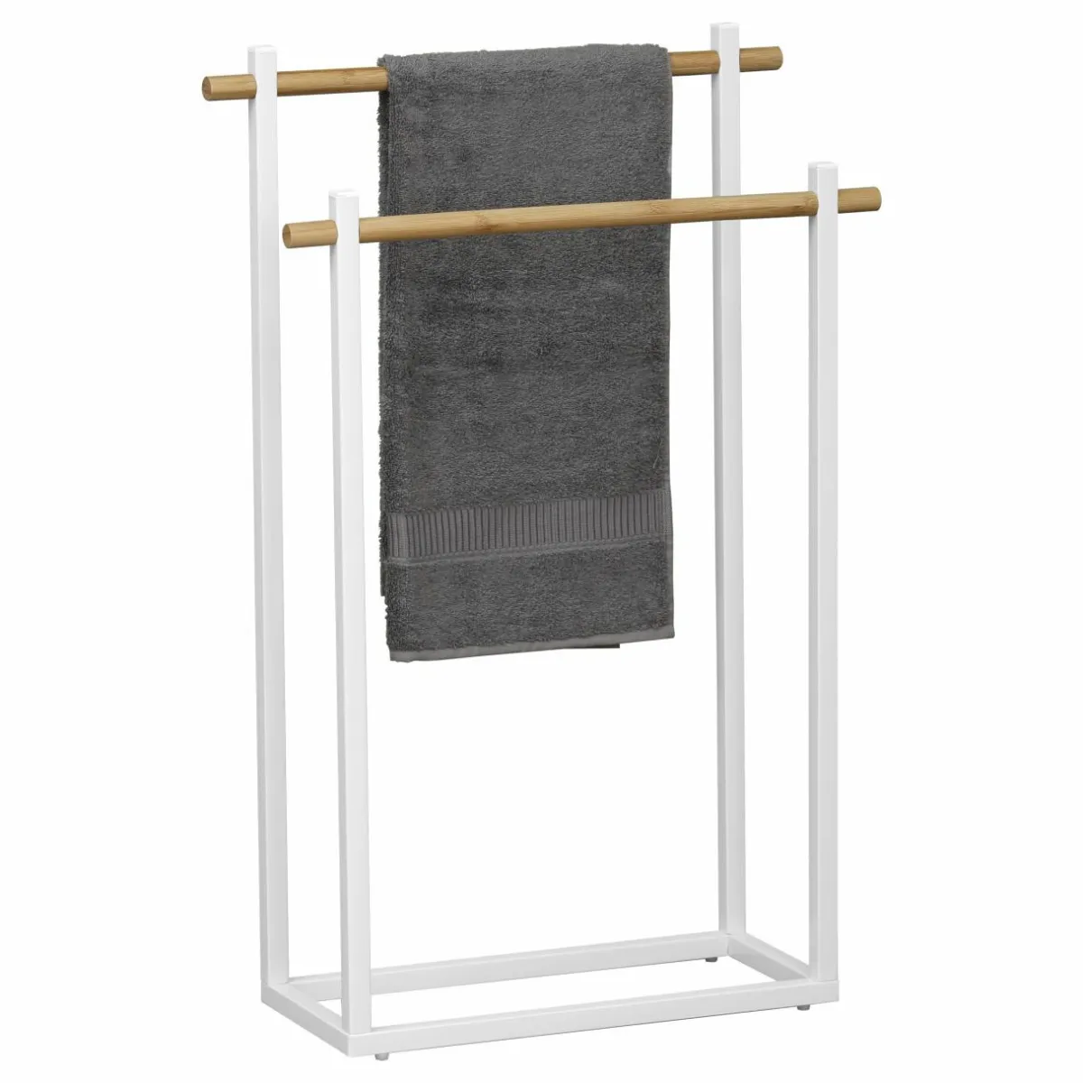 TENDANCE Porte serviette à poser 2 barres (H82 cm) Bambou Blanc Best