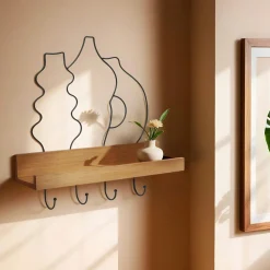 EMINZA Porte-clé mural avec étagère en bois (42 cm) Design et naturel Noir Online