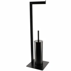 TENDANCE Porte-papier toilettes et brosse WC Métal Noir Hot