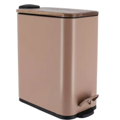 TENDANCE Poubelle salle de bain métal et acacia Season color Caramel Best