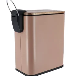 TENDANCE Poubelle salle de bain métal et acacia Season color Caramel Best