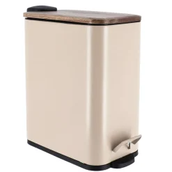 TENDANCE Poubelle salle de bain métal et acacia Season color Beige Clearance