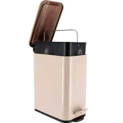 TENDANCE Poubelle salle de bain métal et acacia Season color Beige Clearance