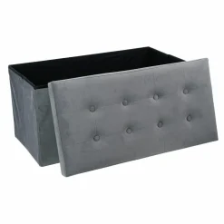ATMOSPHERA Pouf de rangement double Lysandre Velours Gris Discount